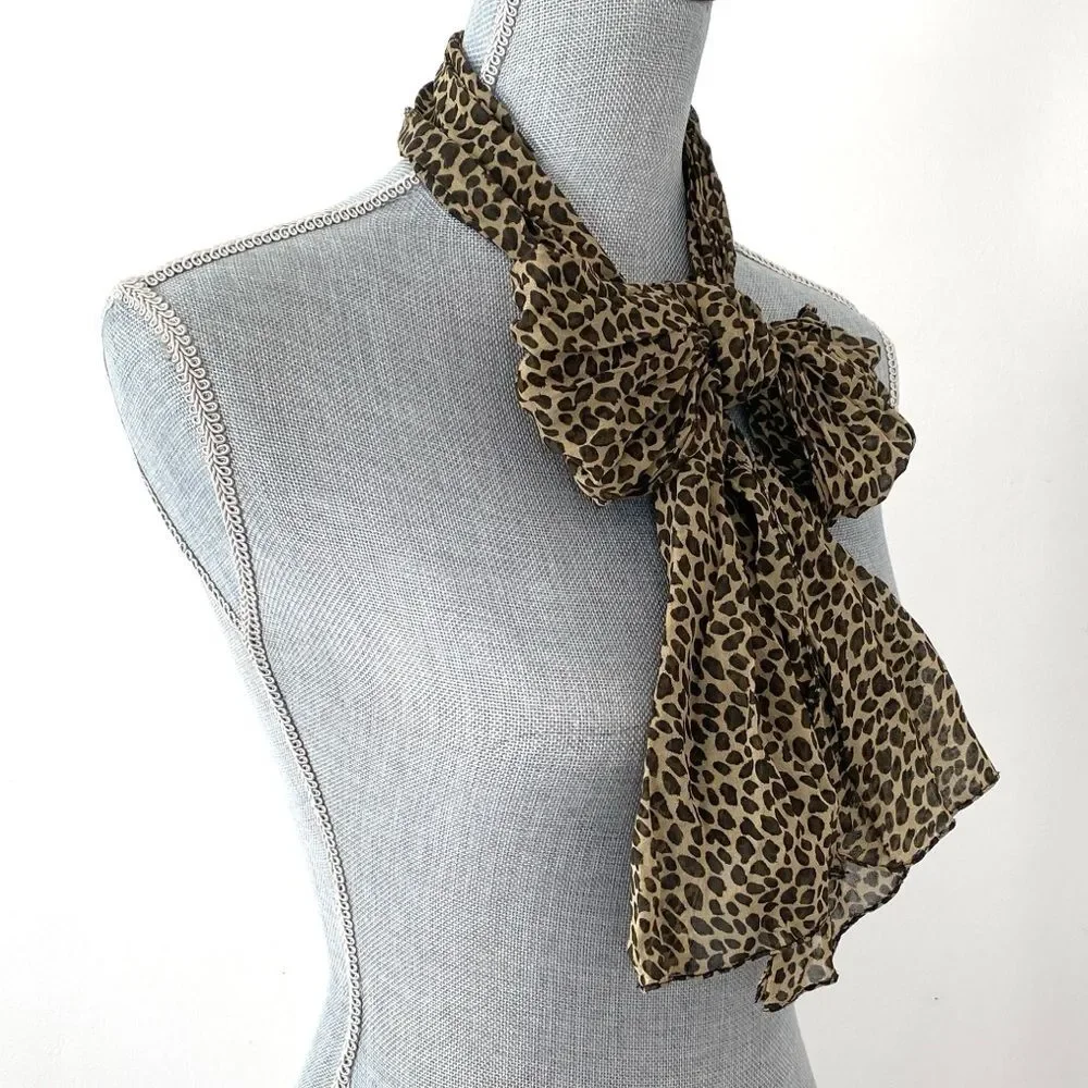 VTG Leopard Print Long Scarf Leopard Print Mobs Wife Ribbon Tie Versatile Chic